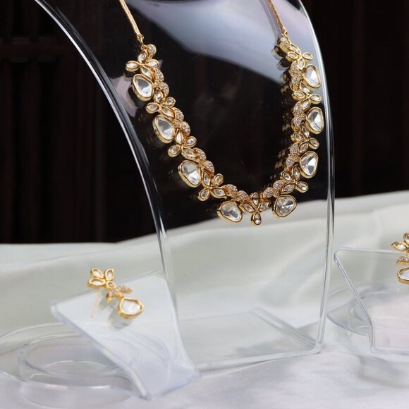 Graceful Brass Kundan Necklace & Earrings Set, JP43 - Picture 5 of 12